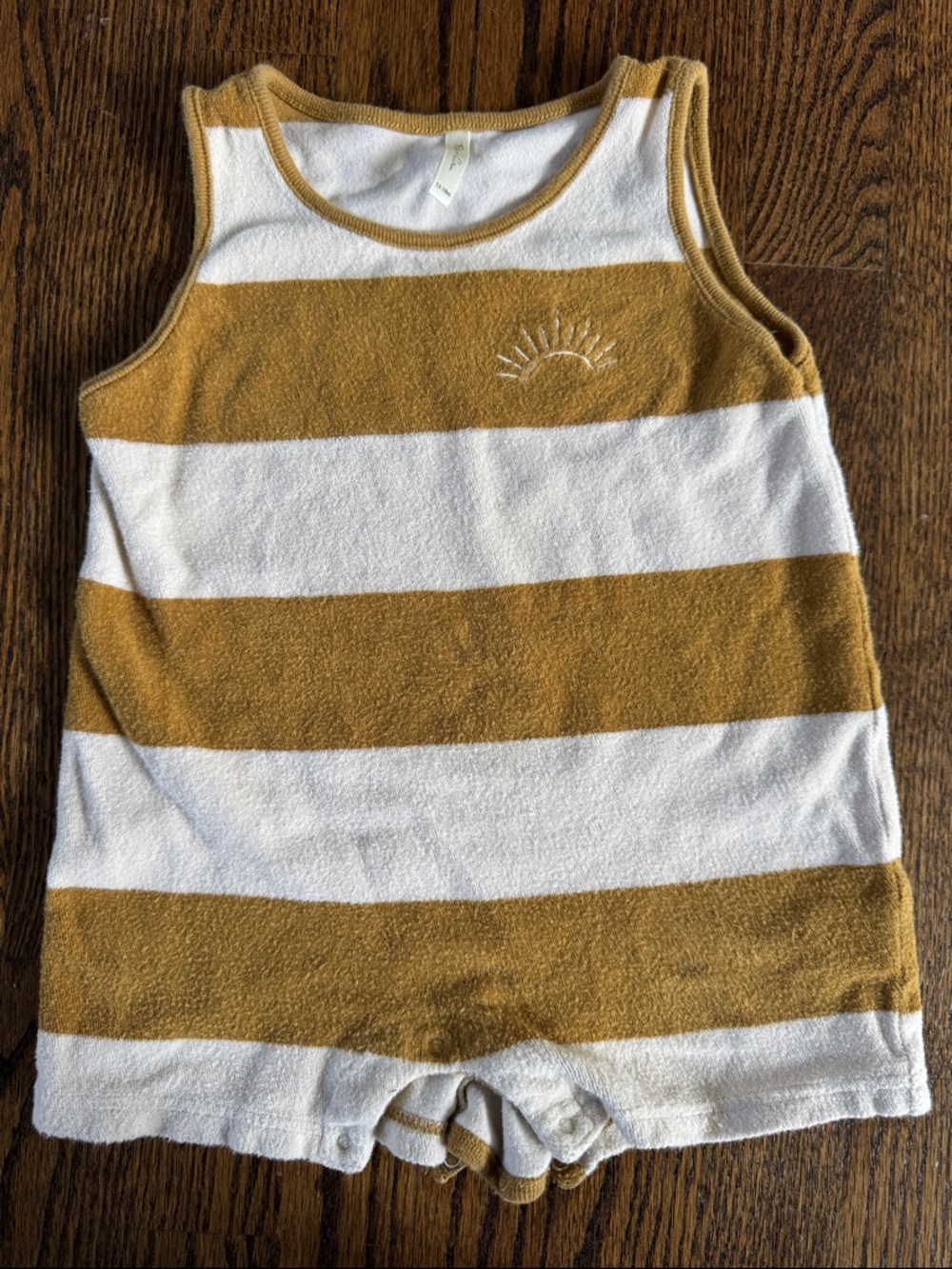Striped Sleeveless Terry Romper in Mustard & White